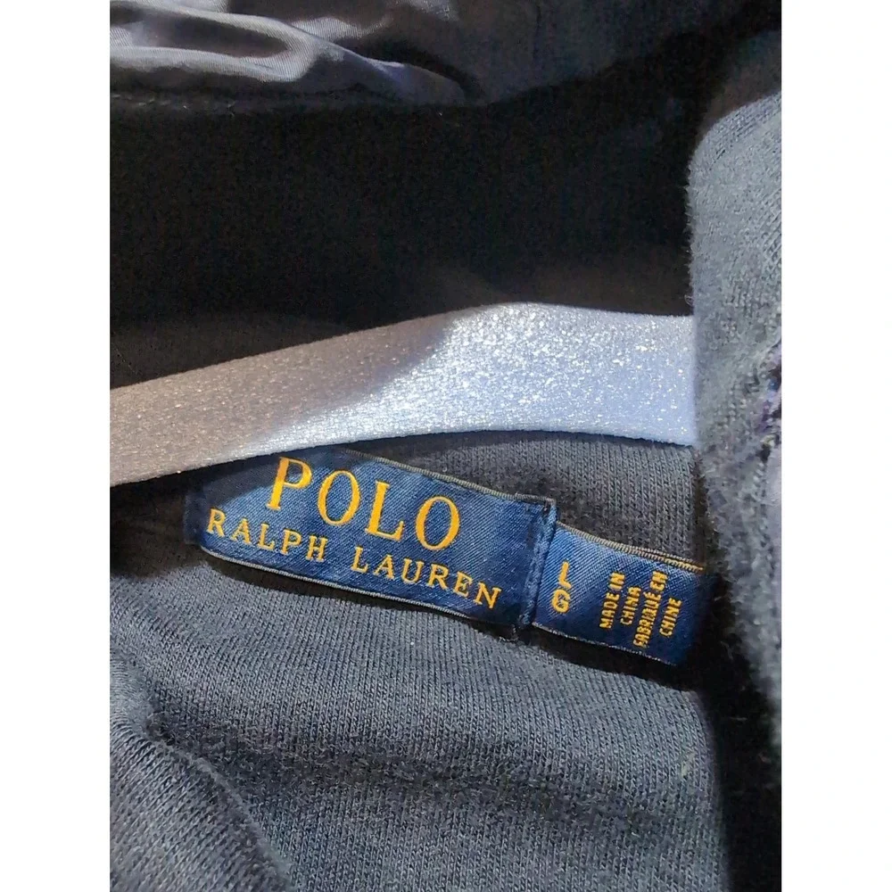 Polo Ralph Lauren Mens Navy Blue Full Zip Mixed Media‎ Nylon Hood Hoodie Large